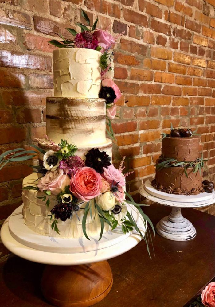 Buttercream Cake Pair with Fresh Flowers and Chocolate Covered Strawberries