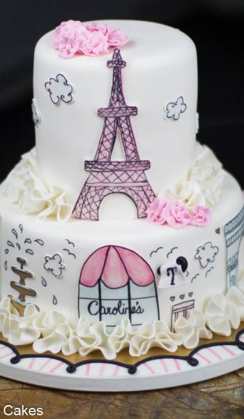 Pink and White Paris Birthday Cake