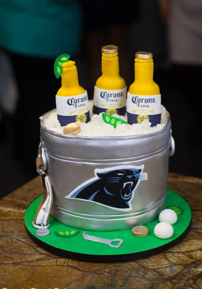 Sculpted Carolina Panthers Beer Bucket Grooms Cake