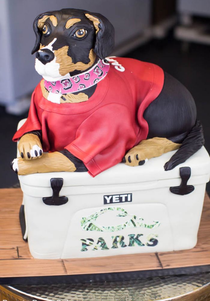 Sculpted Dog in Jersey Grooms Cake
